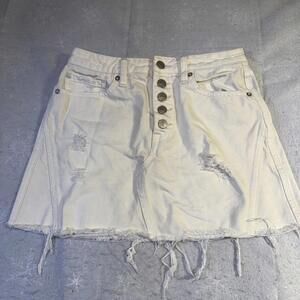 Free People We the Free Cream Distressed Denim Mini Skirt Women's 26